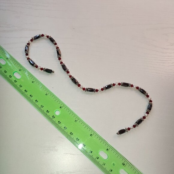 Blood Deep Red Beads White Pearls Magnetic Bracelet Adjustable Size Vintage - Picture 4 of 4